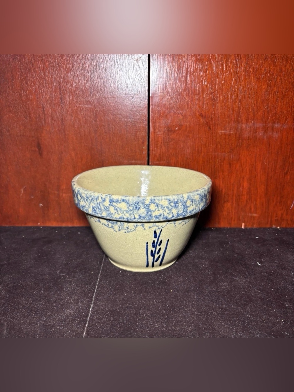 Vintage RRP Co. Robinson-Ransbottom Blue Spongeware Wheat Mixing Bowl Roseville